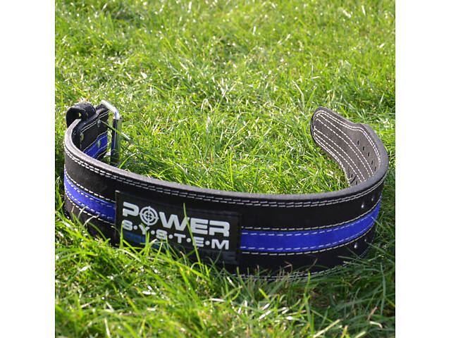 Пояс для пауерліфтингу Power System PS-3800 PowerLifting шкіряний Black/Blue Line M - Фото 5