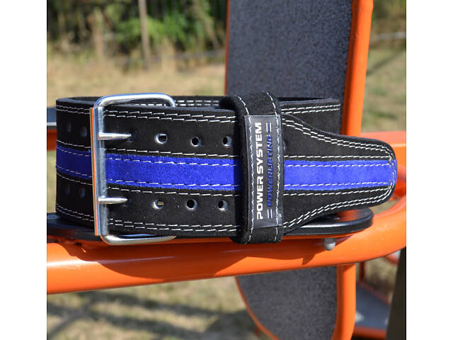 Пояс для пауерліфтингу Power System PS-3800 PowerLifting шкіряний Black/Blue Line M - Фото 7