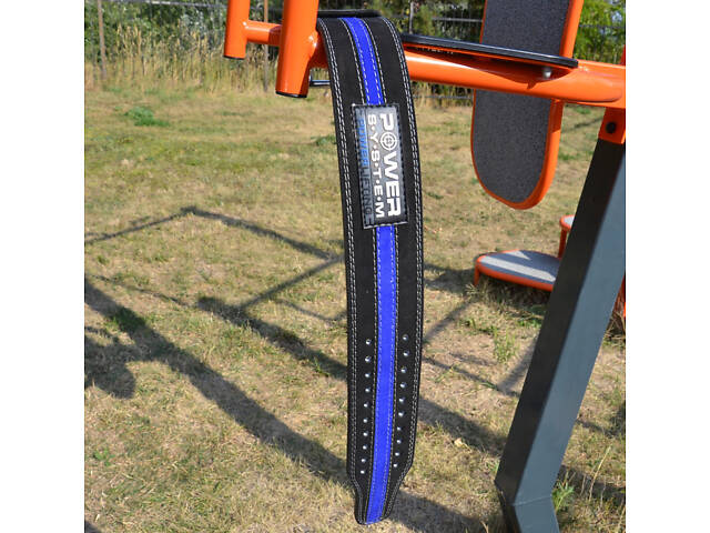 Пояс для пауерліфтингу Power System PS-3800 PowerLifting шкіряний Black/Blue Line M - Фото 8