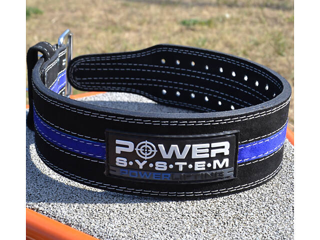 Пояс для пауерліфтингу Power System PS-3800 PowerLifting шкіряний Black/Blue Line M - Фото 9
