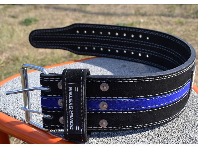 Пояс для пауерліфтингу Power System PS-3800 PowerLifting шкіряний Black/Blue Line M - Фото 10