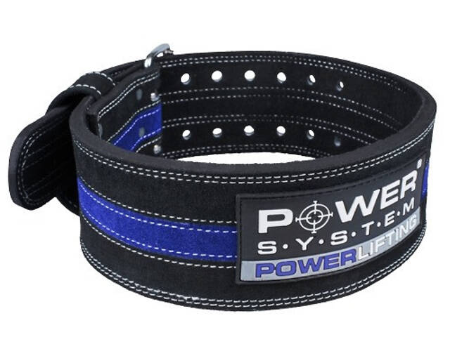 Пояс для пауерліфтингу Power System PS-3800 PowerLifting шкіряний Black/Blue Line M - Фото 1
