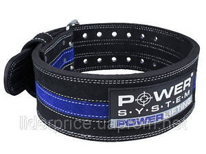 Пояс для пауэрлифтинга Power System PS-3800 PowerLifting кожаный Black/Blue Line M, Оригинал!
