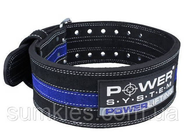 Пояс для пауерліфтингу Power System PS-3800 PowerLifting шкіряний Black/Blue Line M - Фото 1