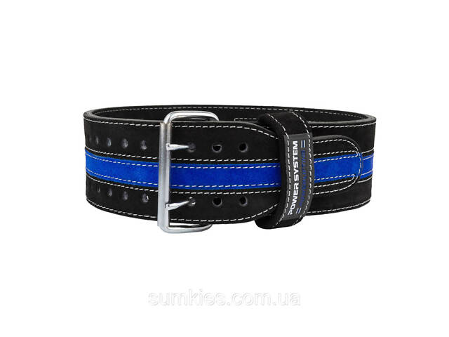 Пояс для пауерліфтингу Power System PS-3800 PowerLifting шкіряний Black/Blue Line M - Фото 3