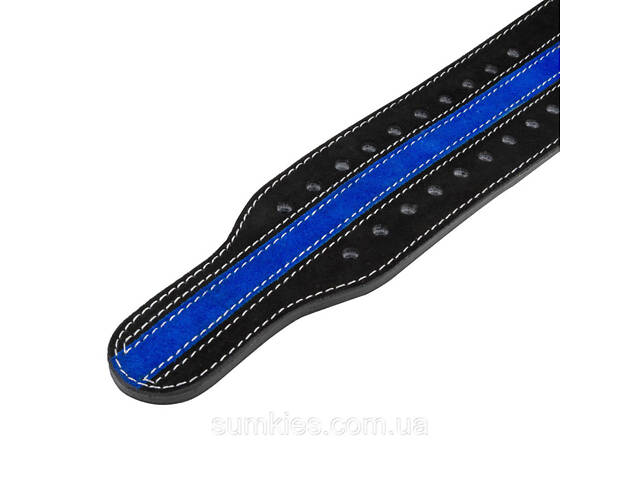 Пояс для пауерліфтингу Power System PS-3800 PowerLifting шкіряний Black/Blue Line M - Фото 4