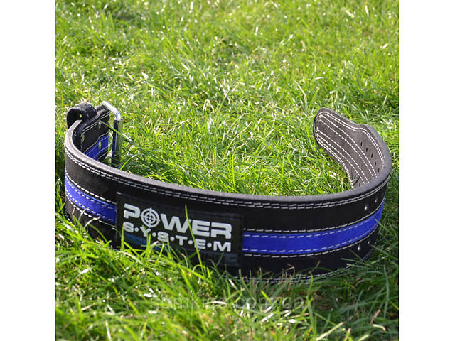 Пояс для пауерліфтингу Power System PS-3800 PowerLifting шкіряний Black/Blue Line M - Фото 5