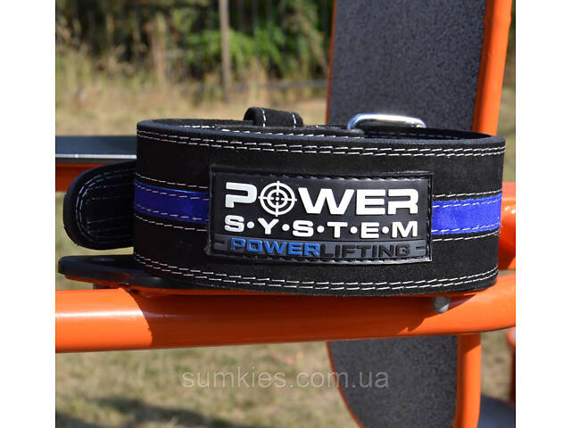 Пояс для пауерліфтингу Power System PS-3800 PowerLifting шкіряний Black/Blue Line M - Фото 6
