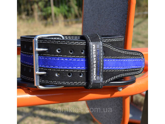 Пояс для пауерліфтингу Power System PS-3800 PowerLifting шкіряний Black/Blue Line M - Фото 7