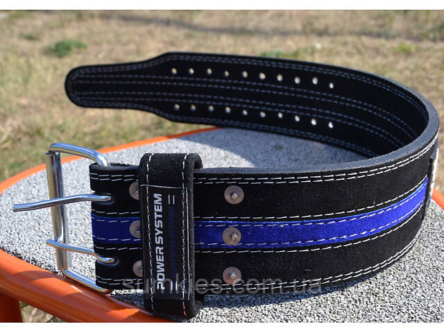 Пояс для пауерліфтингу Power System PS-3800 PowerLifting шкіряний Black/Blue Line M - Фото 10