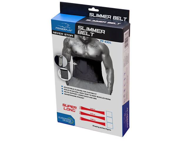 Пояс для схуднення PowerPlay 4301 (100*30 см) + кишеня для смартфона Чорний - Фото 7