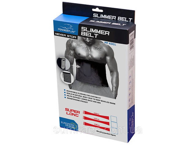 Пояс для схуднення PowerPlay 4301 (100*30 см) + кишеня для смартфона Чорний - Фото 7