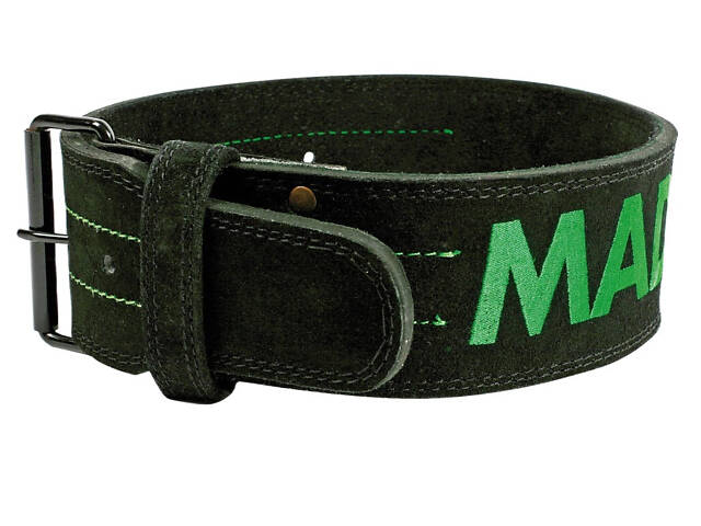 Пояс для важкої атлетики MadMax MFB-301 Suede Single Prong шкіряний Black/Green M - Фото 1