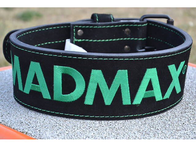 Пояс для важкої атлетики MadMax MFB-301 Suede Single Prong шкіряний Black/Green M - Фото 3