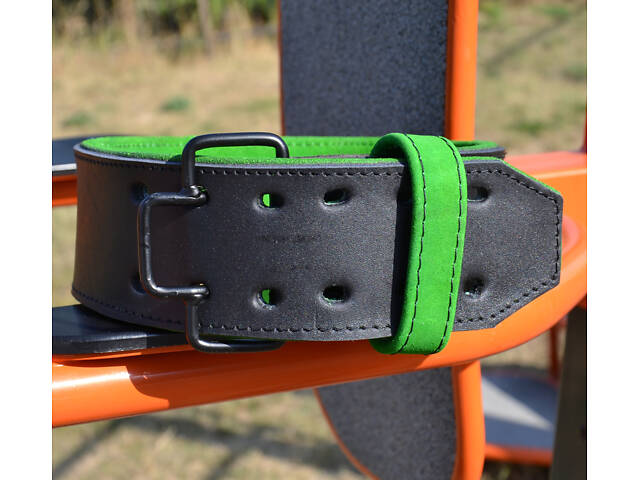 Пояс для тяжелой атлетики MadMax MFB-302 Quick Release Belt кожаный Black/Green XL - Фото 4