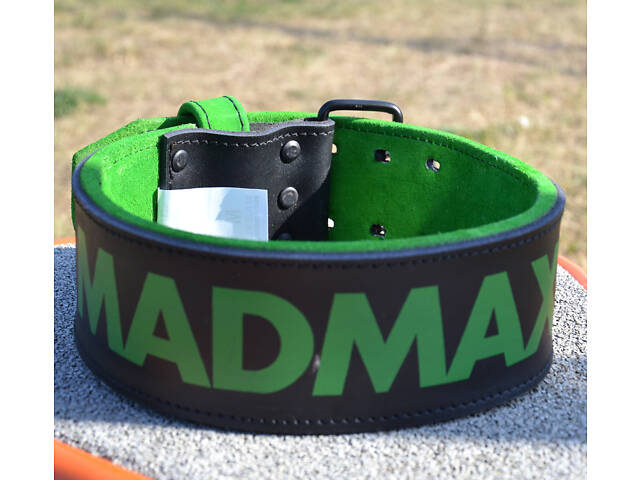 Пояс для тяжелой атлетики MadMax MFB-302 Quick Release Belt кожаный Black/Green XL - Фото 5