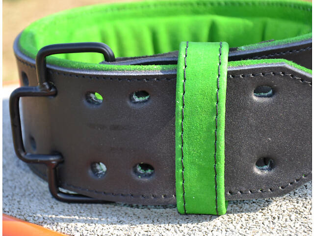 Пояс для тяжелой атлетики MadMax MFB-302 Quick Release Belt кожаный Black/Green XL - Фото 7