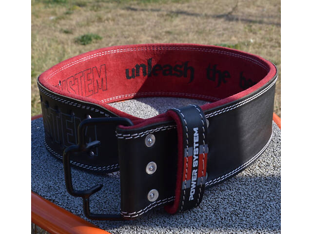 Пояс для важкої атлетики Power System PS-3830 Beast шкіряний Black/Red M - Фото 5