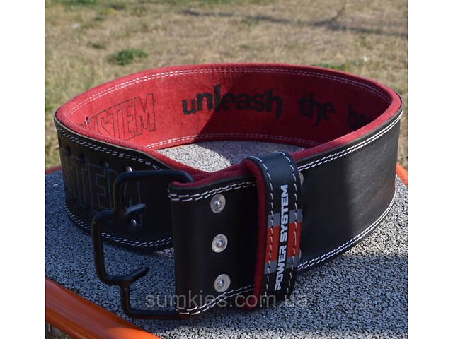 Пояс для важкої атлетики Power System PS-3830 Beast шкіряний Black/Red M - Фото 5