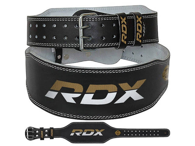 Пояс для важкої атлетики RDX 6 шкіряний Black Gold S - Фото 1