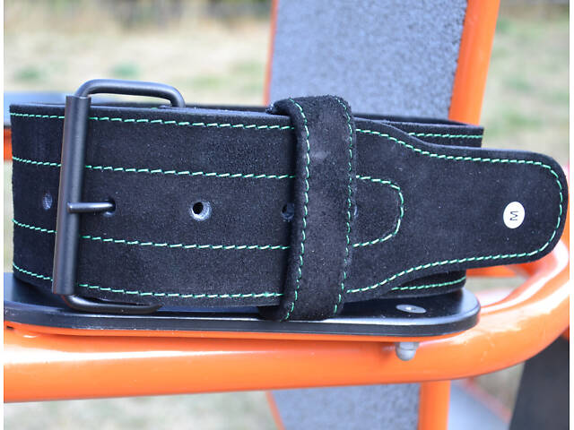 Пояс для важкої атлетики MadMax MFB-301 Suede Single Prong шкіряний Black/Green L - Фото 6