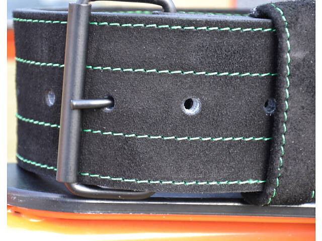 Пояс для важкої атлетики MadMax MFB-301 Suede Single Prong шкіряний Black/Green L - Фото 7