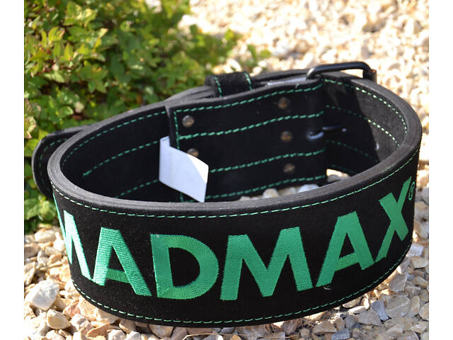 Пояс для важкої атлетики MadMax MFB-301 Suede Single Prong шкіряний Black/Green L - Фото 2
