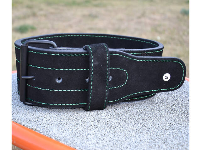 Пояс для важкої атлетики MadMax MFB-301 Suede Single Prong шкіряний Black/Green L - Фото 4
