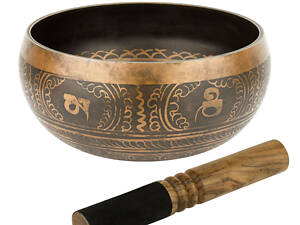 Співаюча чаша Kailash Тибетська 210х210х103 мм Чорний античний Бронзовий (27693)