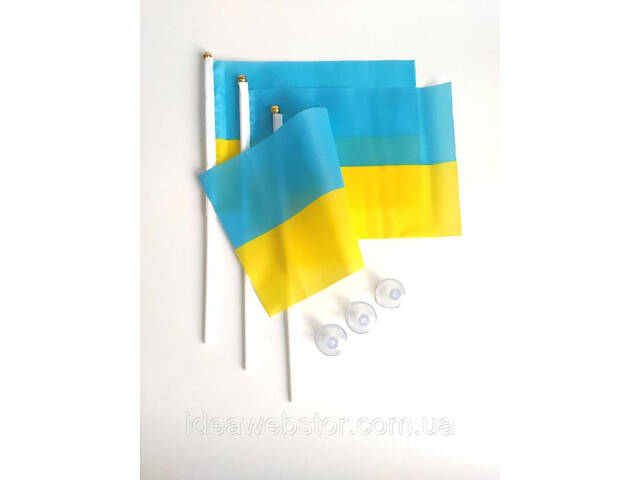 Флажок Украины набор из 3-х штук полиэстер 14*21 см на палочке с присоской. - Фото 2