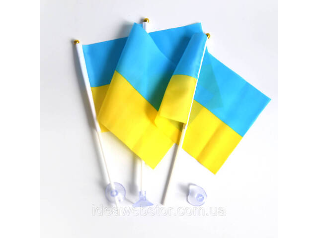 Флажок Украины набор из 3-х штук полиэстер 14*21 см на палочке с присоской. - Фото 3
