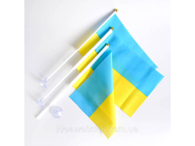 Флажок Украины набор из 3-х штук полиэстер 14*21 см на палочке с присоской. - Фото 4