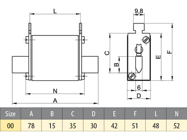 Запобіжник ножовий з плавкою вставкою 25А aR NH00 690В [4371207] M00UQ01 ETI - Фото 4