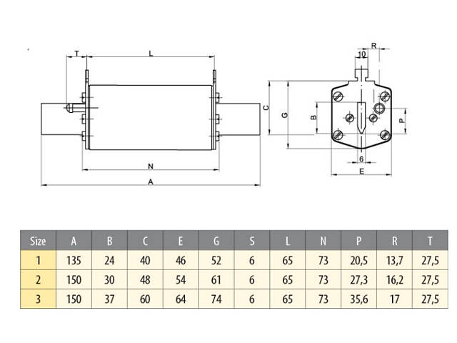 Запобіжник ножовий з плавкою вставкою NH3 630A gR [4725228] M3UQ2 ETI - Фото 2