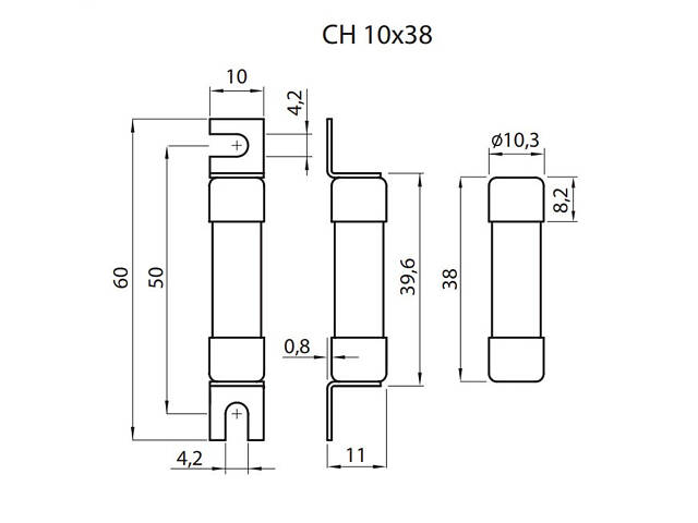 Запобіжник циліндричний плавкий 12A gPV 10x38мм для сонячних панелей (PV систем) [2625106] CH ETI - Фото 2