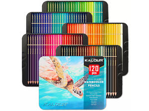 Премиум -набор акварельных карандашей KALOUR 120 цветов в металл пенале