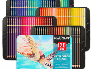 Преміум-набір акварельних олівців KALOUR 120 кольорів у металевій пені.