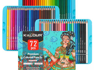Преміум-набір кольорових олійних олівців KALOUR 72 кольори в металевій коробці.