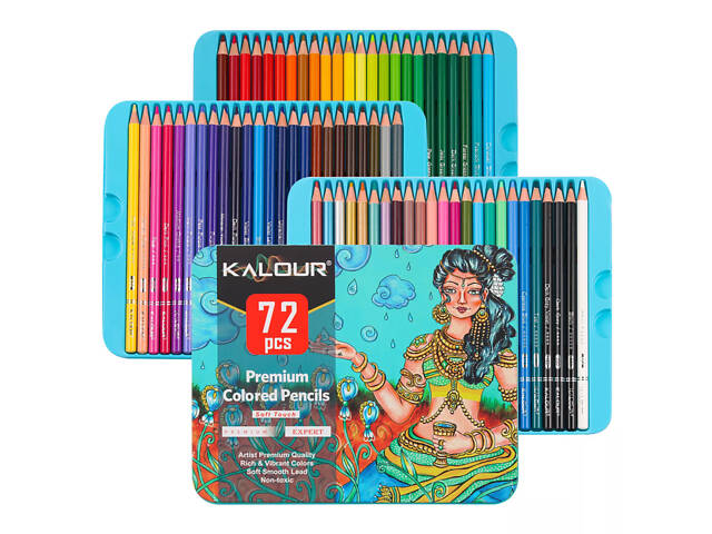 Преміум-набір кольорових олійних олівців KALOUR 72 кольори в металевій коробці. - Фото 1
