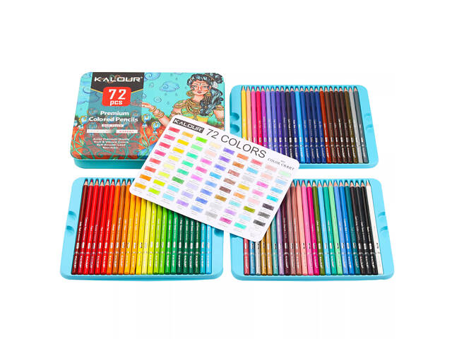 Преміум-набір кольорових олійних олівців KALOUR 72 кольори в металевій коробці. - Фото 3