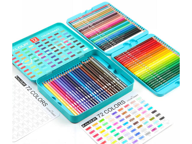 Преміум-набір кольорових олійних олівців KALOUR 72 кольори в металевій коробці. - Фото 4