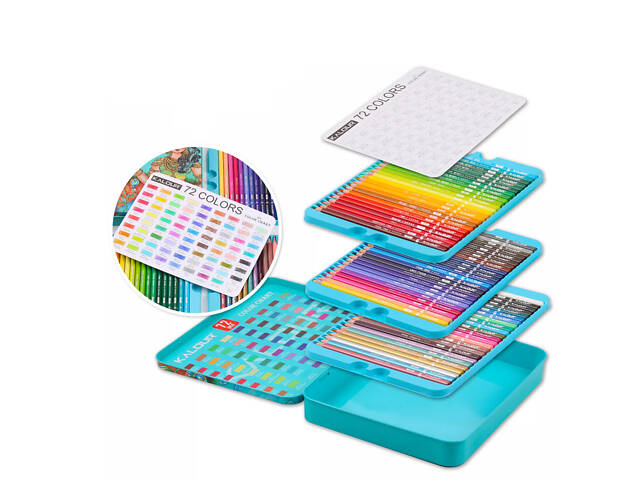 Преміум-набір кольорових олійних олівців KALOUR 72 кольори в металевій коробці. - Фото 6
