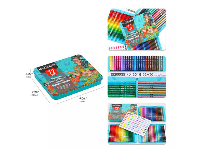 Преміум-набір кольорових олійних олівців KALOUR 72 кольори в металевій коробці. - Фото 7