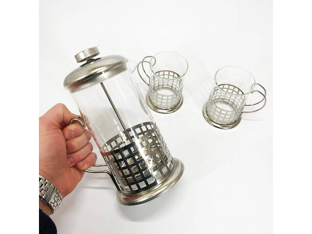 Прес заварник із жароміцного боросилікатного скла UNIQUE UN-1155 0.6 л + 2 чашки Френч-прес для кави - Фото 6