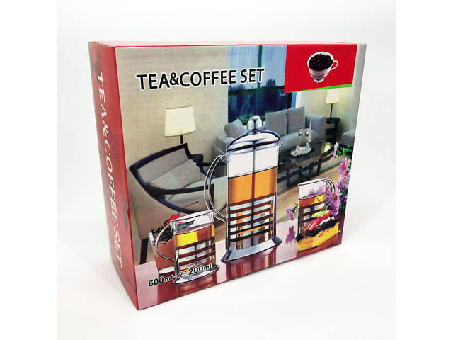 Прес заварник із жароміцного боросилікатного скла UNIQUE UN-1155 0.6 л + 2 чашки Френч-прес для кави - Фото 7