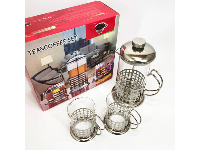 Прес заварник із жароміцного боросилікатного скла UNIQUE UN-1155 0.6 л + 2 чашки Френч-прес для кави - Фото 11