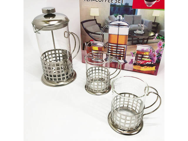 Прес заварник із жароміцного боросилікатного скла UNIQUE UN-1155 0.6 л + 2 чашки Френч-прес для кави - Фото 14