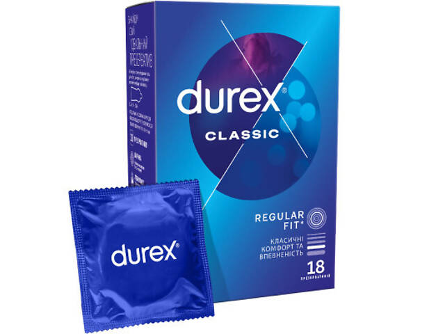 Презервативи Durex Classic латексні з силіконовою змазкою (класичні) 18 шт. (4820108005013) - Фото 1