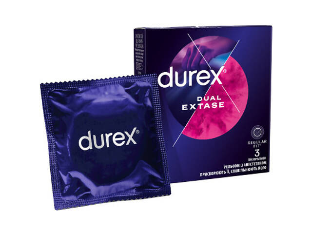 Презервативи Durex Dual Extase рельєфні з анестетиком 3 шт. (5052197053401) - Фото 1