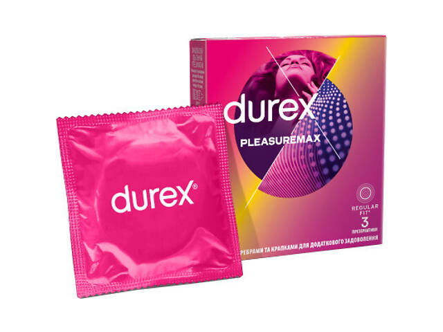 Презервативи Durex Pleasuremax з силіконовою змазкою з ребрами та точками 3 шт. (5038483203989) - Фото 1